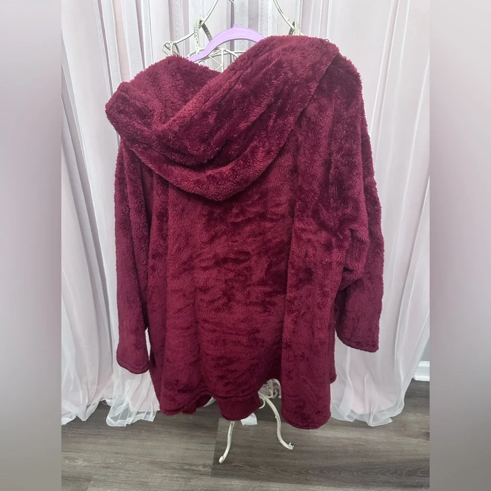 Torrid Burgundy Teddy Jacket with Hood - Picture 4 of 4